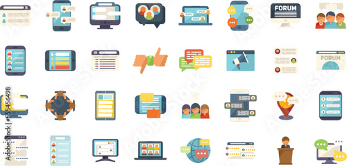 Forum icons set flat vector. Feedback dialog. Review customer isolated