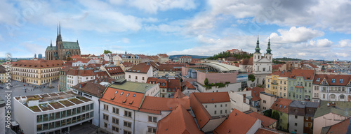 Panoramic aerial view of Brno with Spilberk Castle and Cathedral of St. Peter and Paul - Brno, Czech Republic