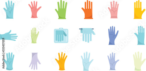 Medical gloves icons set flat vector. Care clinic. Doctor medicine isolated