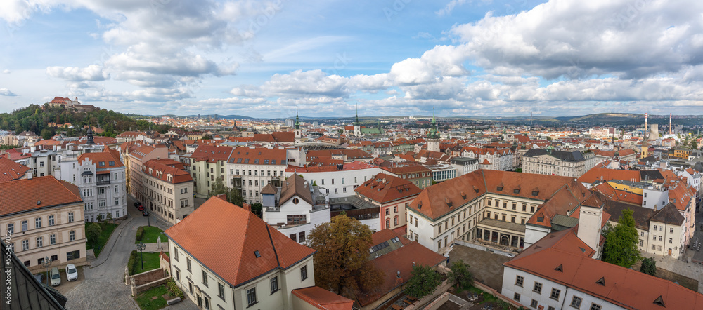 Panoramic aerial view of Brno with Spilberk Castle and Old Town Hall - Brno, Czech Republic