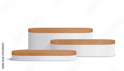 Wood round podium on transparent background for cosmetic product presentation. 3d geometric pedestal.
