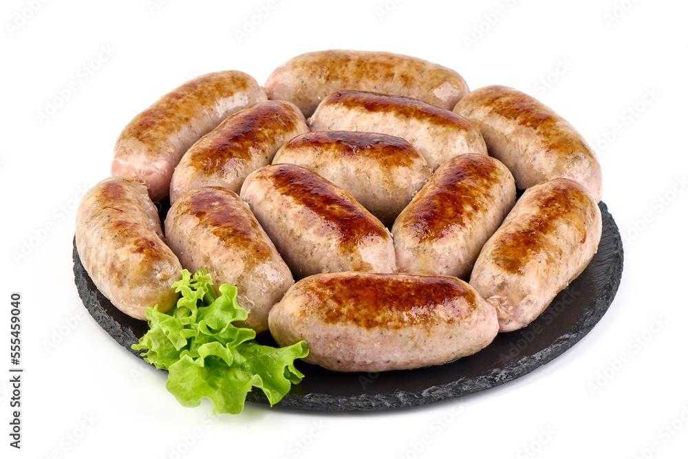 Grilled pork bangers, isolated on white background. Grilled pork bangers, isolated on white background.