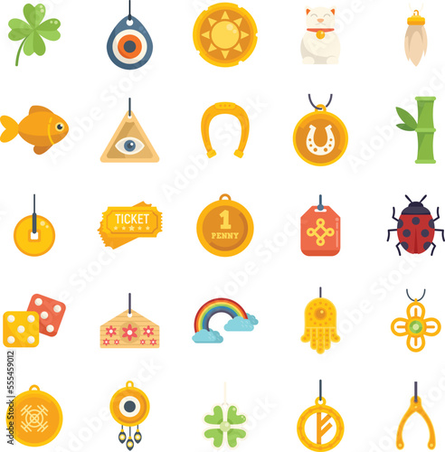 Lucky charm icons set flat vector. Accessory horse. Shoe clover isolated