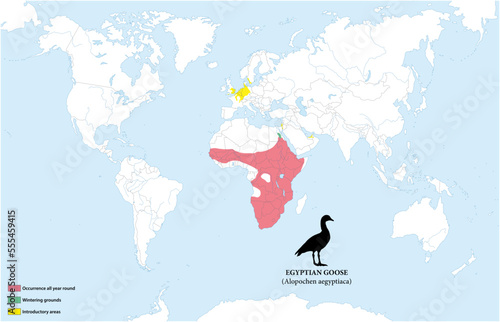 Map of the distribution and habitat of the Egyptian goose