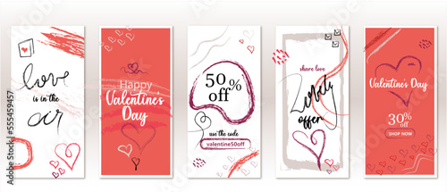 set of Happy Valentine's Day cards. hearts over clouds. Heart shaped and Festive banner, sale poster, social media or promo templates social media posts, mobile apps, banners design 