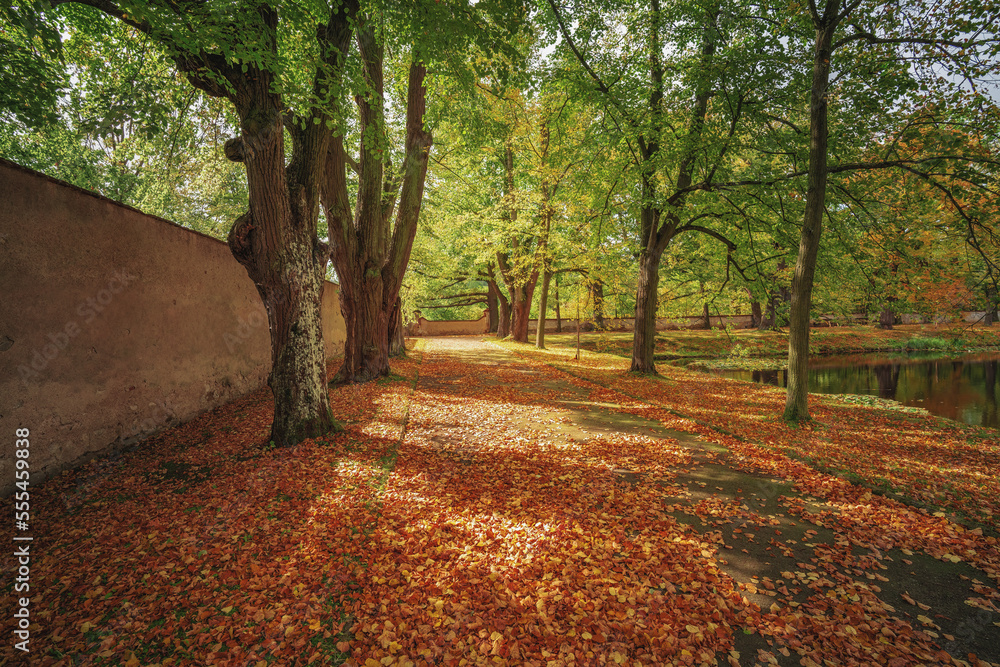Naklejka premium Cesky Krumlov Castle Garden with autumn foliage - Cesky Krumlov, Czech Republic