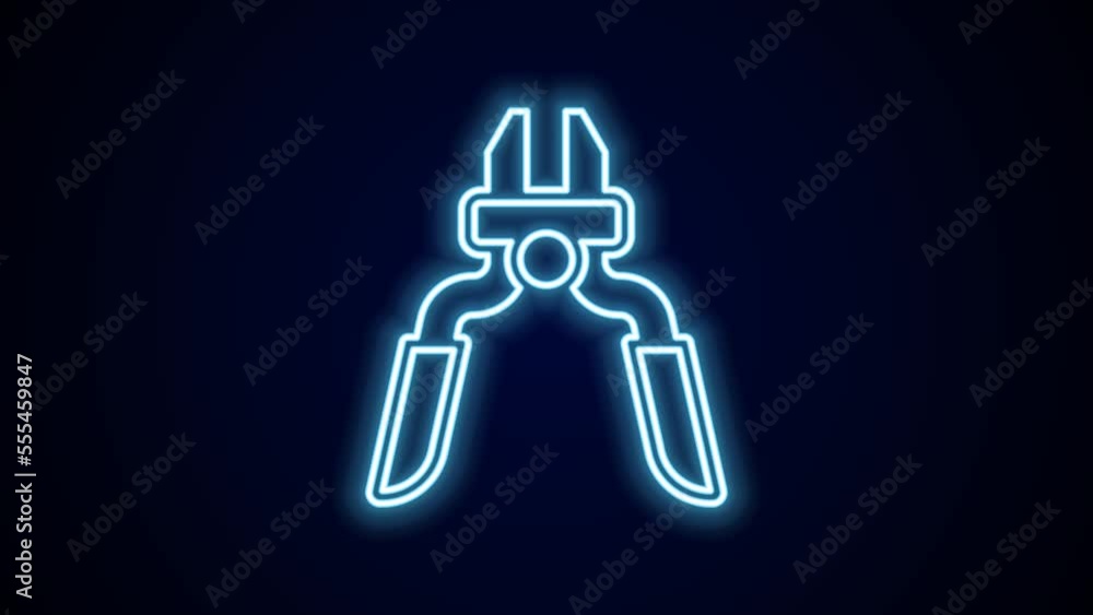 Glowing neon line Pliers tool icon isolated on black background. Pliers work industry mechanical plumbing tool. 4K Video motion graphic animation Glowing neon line Pliers tool icon isolated on black background. Pliers work industry mechanical plumbing tool. 4K Video motion graphic animation