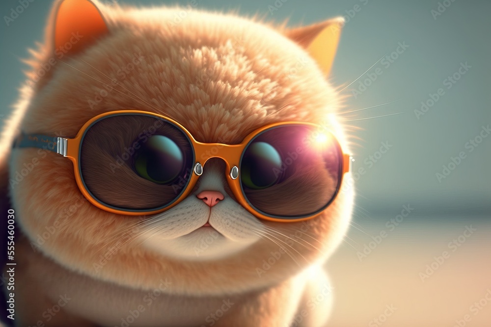 Baby kitty. Cute little cat wearing a glasses. Happy new year. Character design. Generative AI.