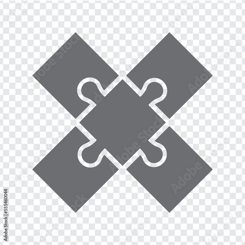 Simple icon puzzles in grey. Simple icon puzzle of the five elements on transparent background or your web site design, app, UI. EPS10.