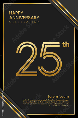 25th Anniversary. Anniversary Template Design With Golden Text. Double Line Design Concept. Vector Template Illustration