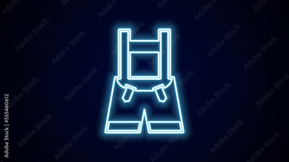 Glowing neon line Lederhosen icon isolated on black background. Traditional bavarian clothing. Oktoberfest outfit. Pants with suspenders. Patrick day. 4K Video motion graphic animation Glowing neon line Lederhosen icon isolated on black background. Traditional bavarian clothing. Oktoberfest outfit. Pants with suspenders. Patrick day. 4K Video motion graphic animation