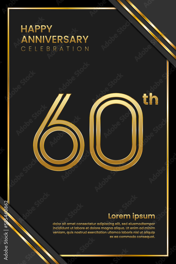 60th Anniversary. Anniversary Template Design With Golden Text. Double