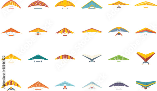 Hang glider icons set flat vector. Sport activity. Adrenaline glider isolated photo
