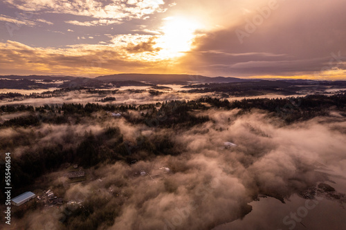 sunset and fog in coos bay Oregon 