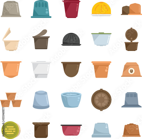 Capsule coffee icons set flat vector. Aroma pod. Strong coffee isolated