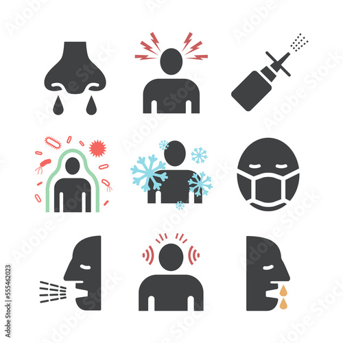 Rhinitis icons set. Symptoms, Treatment. icons set. Vector signs for web graphics.