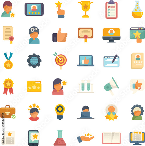 Experience icons set flat vector. Client satisfaction. Customer shake isolated