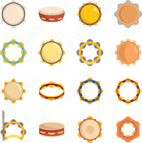 Tambourine icons set flat vector. Carnival samba. Music brazil isolated
