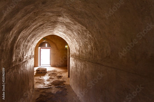 Tunnel inside of Nakhal fort in Nakhl, Oman, Arabia photo