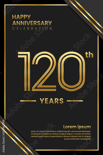 120th Anniversary. Anniversary Template Design With Golden Text. Double Line Design Concept. Vector Template Illustration photo