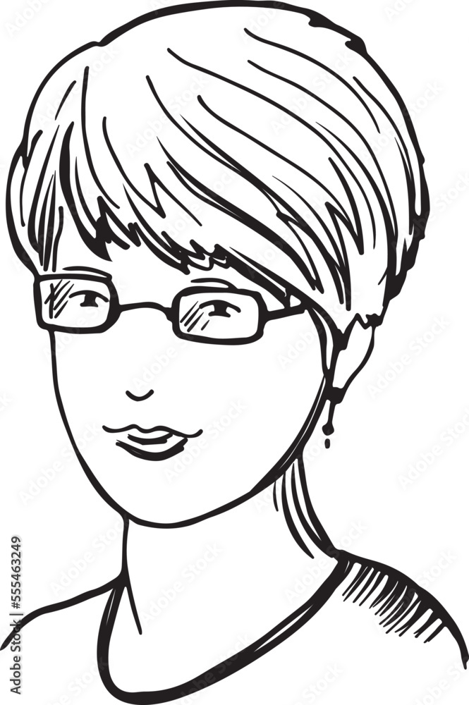 Female portrait drawing. Woman in glasses head drawing Female portrait drawing. Woman in glasses head drawing