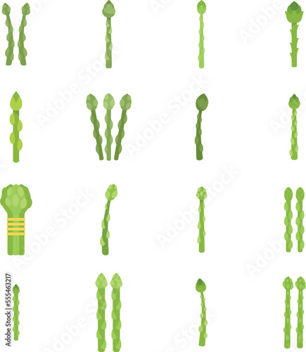 Asparagus icons set flat vector. Cook food. Vegetable diet isolated