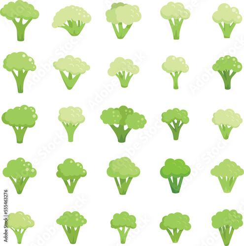 Broccoli icons set flat vector. Vegan food. Salad health isolated