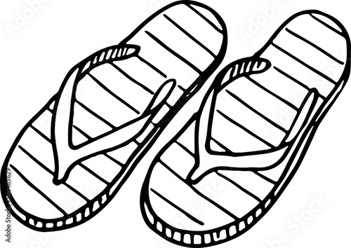 Flip flops doodle. Hand drawn beach sandals
