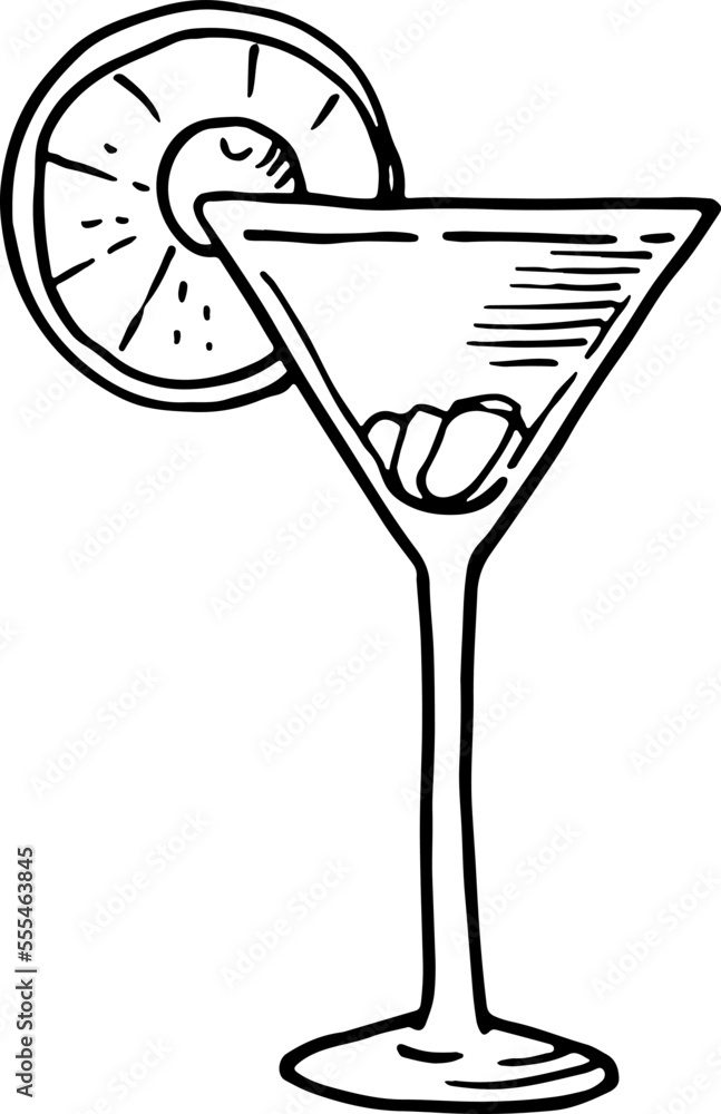 Summer cocktail. Hand drawn fresh alcohol drink Summer cocktail. Hand drawn fresh alcohol drink