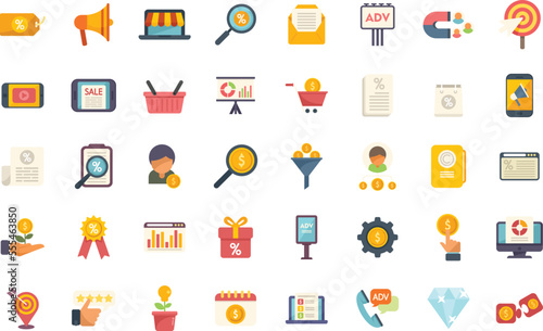 Marketing mix icons set flat vector. Market consumer. Demand mix isolated