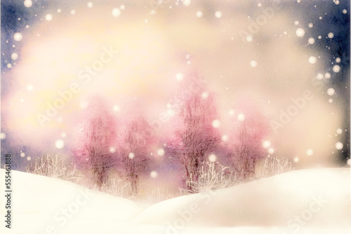 Winter Fantasy Rose Gold Delicate Background with Trees photo