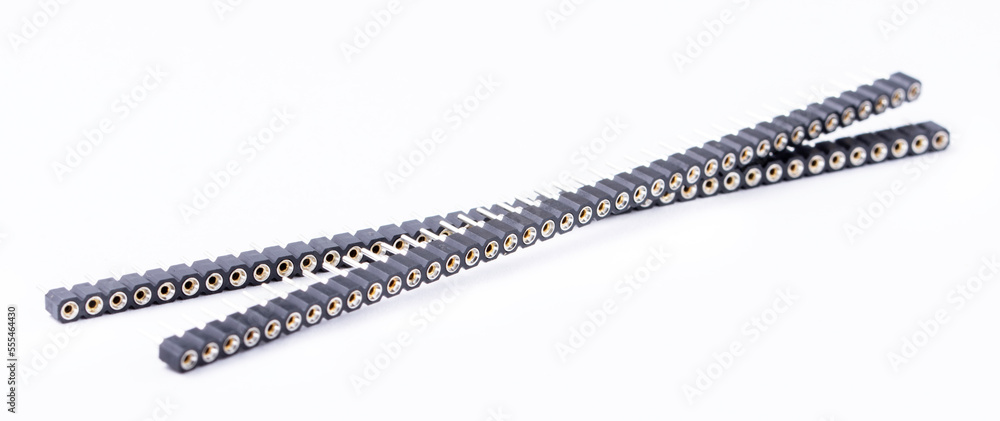 Obraz premium plug-in pins for electronic components and arduino kits isolated on white background.