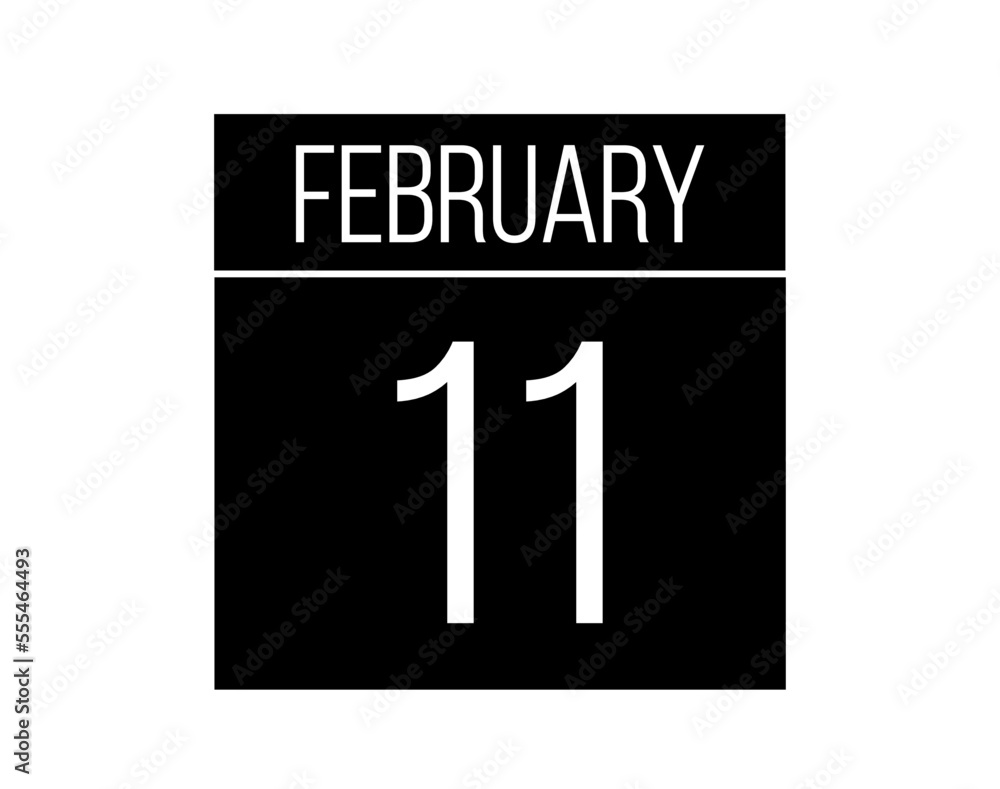 11 February day black calendar. Calendar vector for the days of February on isolated white background