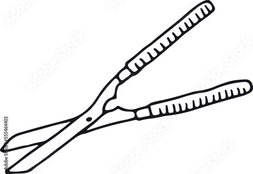 Hedge shears doodle. Pruners sketch. Gardening icon