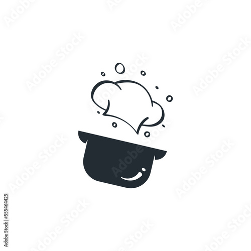 Cooking logo design with pot and chet hat icon drawing doodle vector illustration photo