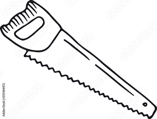 Saw doodle icon. Hand tool for wooden work