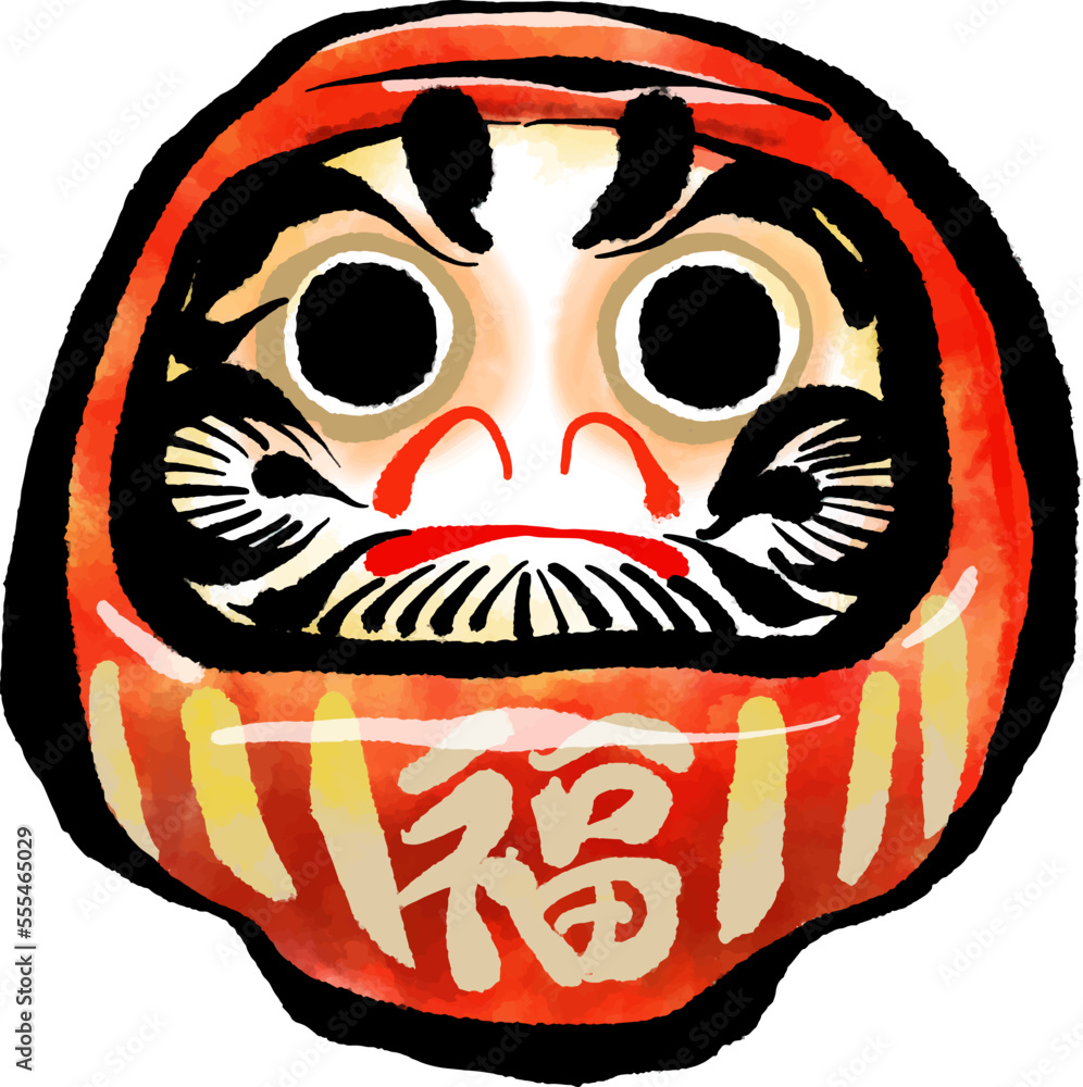 「だるま」の手書きイラスト「福の文字」(筆書き墨絵風) Stock Vector | Adobe Stock