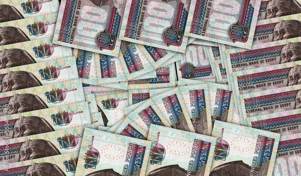 Egyptian Pound 100 banknotes in a fan mosaic pattern 3d illustration