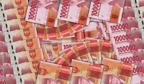 Indonesian Rupiah 100000 banknotes in a fan mosaic pattern 3d illustration