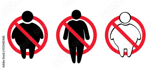 Cartoon world obesity day or celebration. Obese people on unhealthy with BMI, overweight, obesity problem. Fat, calories man or woman. Body mass index. Causes of the disease. Stop, no ban sign
