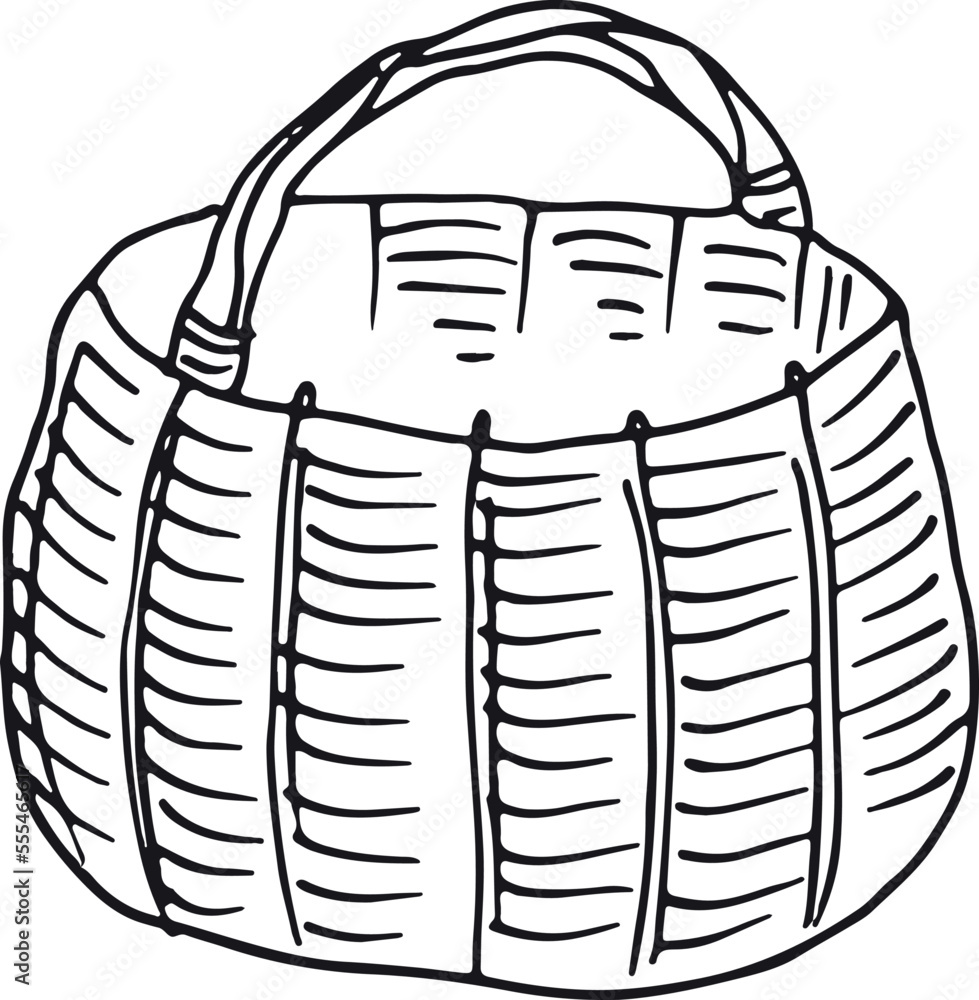Wicker basket. Hand drawn natural storage container Wicker basket. Hand drawn natural storage container
