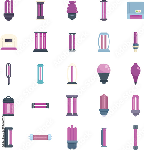 UV lamp icons set flat vector. Care clinic. Bulb cleaner isolated photo