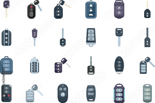 Smart car key icons set flat vector. Driver mobile. Smart alarm isolated