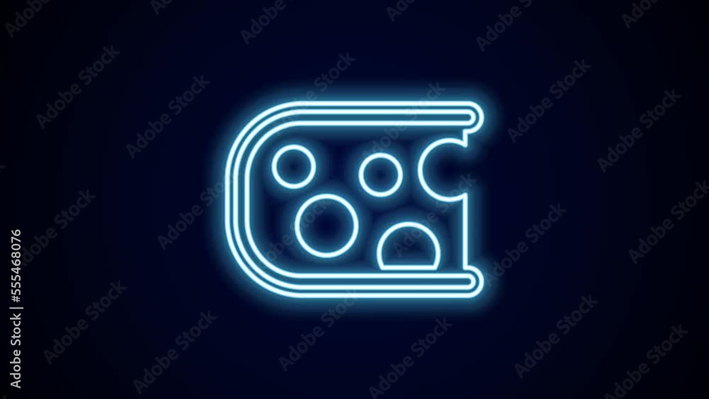 Glowing neon line Cheese icon isolated on black background. 4K Video motion graphic animation Glowing neon line Cheese icon isolated on black background. 4K Video motion graphic animation