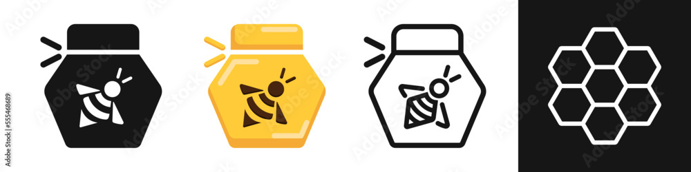 Bee honey vector set. Beekeeping product, honey jar icon