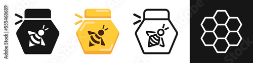 Bee honey vector set. Beekeeping product, honey jar icon