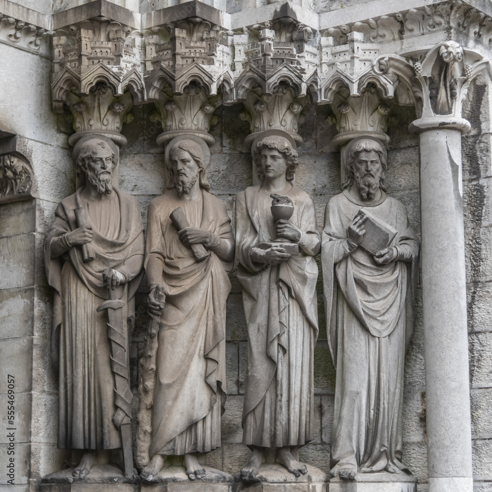 Sculptures on the facade of Saint Fin Barre's Cathedral; Cork, County Cork, Ireland Sculptures on the facade of Saint Fin Barre's Cathedral; Cork, County Cork, Ireland
