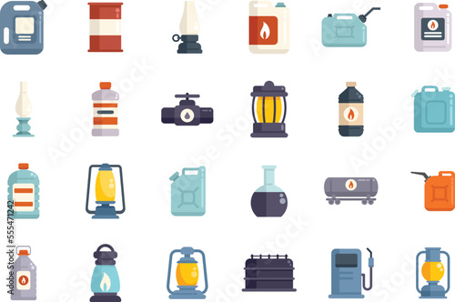 Kerosene icons set flat vector. Energy container. Fuel heater isolated