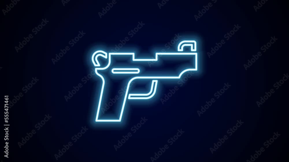 Glowing neon line Pistol or gun icon isolated on black background. Police or military handgun. Small firearm. 4K Video motion graphic animation Glowing neon line Pistol or gun icon isolated on black background. Police or military handgun. Small firearm. 4K Video motion graphic animation