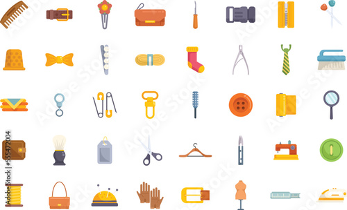 Haberdashery icons set flat vector. Textile roll. Fabric sewing isolated